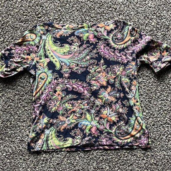 Ralph Lauren Blouse Womens Large Paisley Print Short Sleeve 100% Cotton Top - Picture 3 of 5